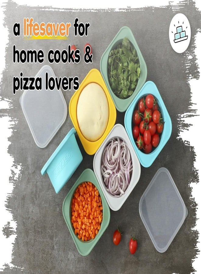 KEVJES Stackable Silicone Artisan Pizza Dough Proofing Containers with Lids pizza making accessories (1 Yellow+1 Green+1Blue+1 Gray+1 Space Gray) - Image 3